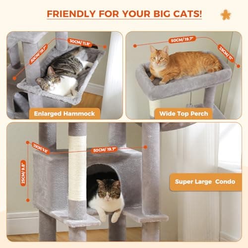 PEQULTI Super Large 66" Cat Tree for Indoor Adults Grey