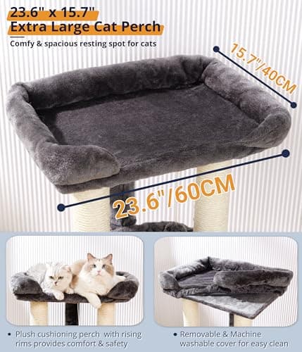 Happi N Pets 28" Tall Cat Tree Tower for Maine Coon, Sisal Scratcher & Soft Perch-Gray