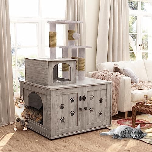 Cat Tree with Litter Box Enclosure and Scratching Post