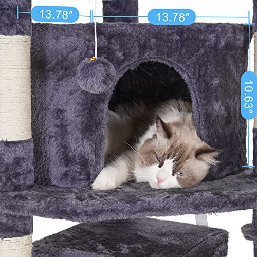 Gray Hey-brother 67.7" Cat Tree with 3 Caves & Perches, Scratching Posts MPJ032-SG