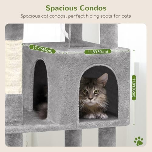 68-inch Sturdy Cat Tree for Adult Big Cats, 20 lbs Heavy Duty Light Grey