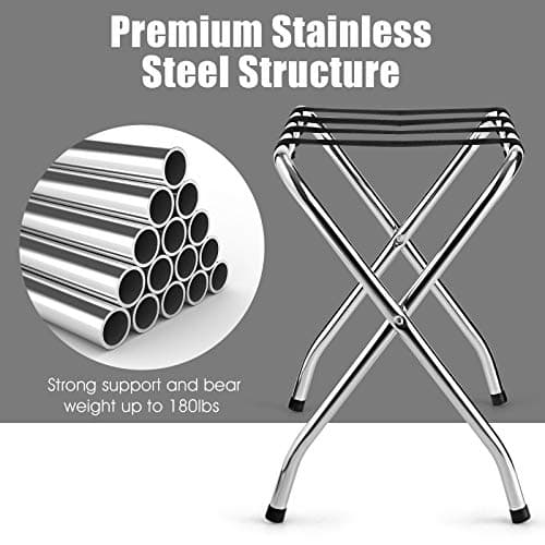 Tangkula Chrome Folding Luggage Rack, No Assembly Required, Silver