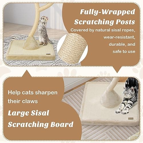 Tall 70" Cat Tree with Scratching Posts, 3 Cozy Perches & Dangling Balls for Large Cats