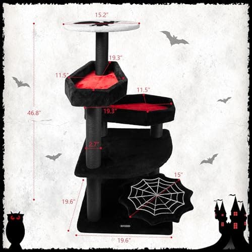 Gothic Black Cat Tree with Coffin Bed & Scratching Posts, Halloween Style for Large Cats