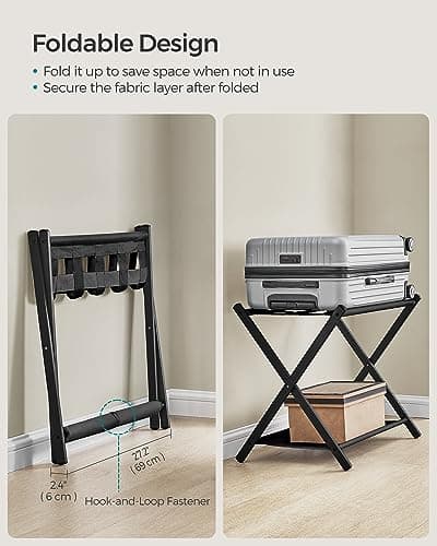 Songmics Black Suitcase Stand with Fabric Shelf, Set of 2 URLR004B02