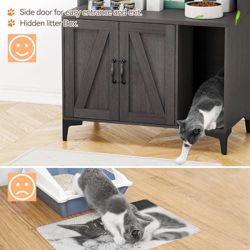 IDEALHOUSE Walnut Wood Cat Litter Box Enclosure with Shelves Doors