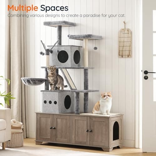 HOOBRO All-in-One Cat Tower with Hidden Litter Box Enclosure, 45.3"x17.7"x68.9"