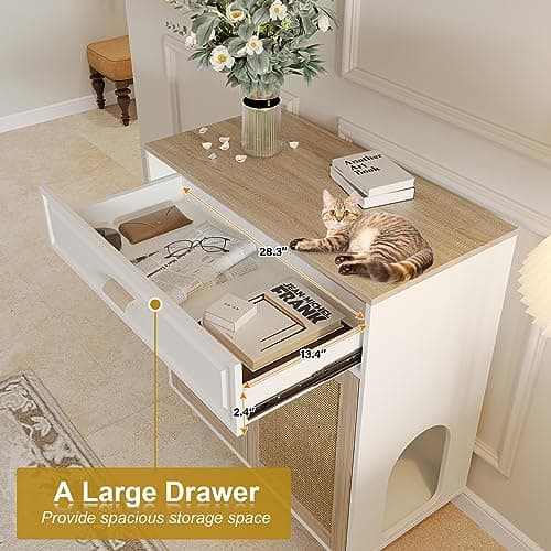 Hidden Cat House & Washroom Cabinet with Scratching Board & Drawer