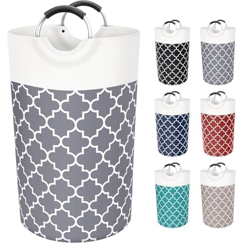 Large Collapsible Laundry Hamper Bag with Handles, 82L Waterproof Storage for College Dorm and Family (Grey)