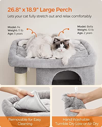 Feandrea XL Cat Tree, 39.8-Inch Tower, Light Gray