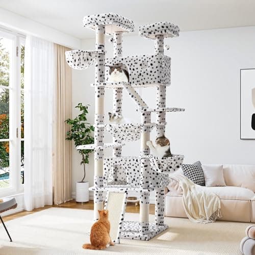 Allewie 81" Tall Multi-Level Cat Tree with Condo, Hammock & Scratching Post, Grey — White & Black Spo