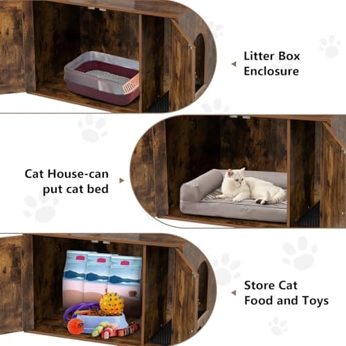 55in Cat Tree with Litter Box Enclosure and Food Station for Cats