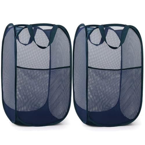 Reinforced Pink Collapsible Laundry Hamper with Side Pocket & Carry Handles — 2 x Navy