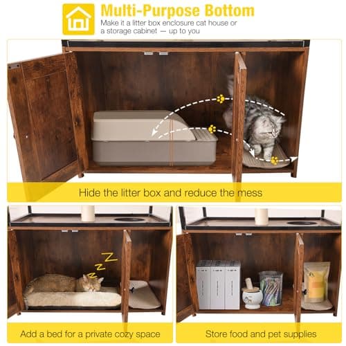 Aivituvin Wooden Cat Washroom with Litter Box, Condo & Storage