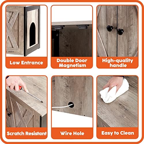 Dwanton Reversible Cat Litter Box Enclosure, Greige Wooden Furniture
