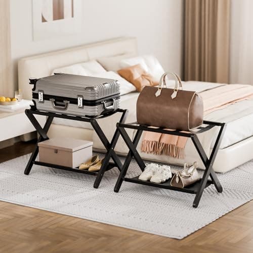 HITNET Black Bamboo Luggage Rack, Suitcase Stand, Pack of 2