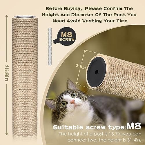 White Hemp Rope Refill for 6 Pack Cat Scratching Post, Large Indoor Cat Tower