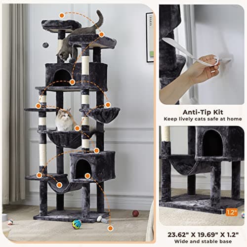 MSmask Cat Tree with Hammocks, Condo, Perches, Scratching Posts, Climbing Tree