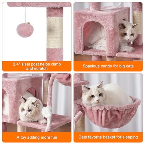 Pink Cat Tree Condo with Toy and Scratching Posts for Indoor Cats