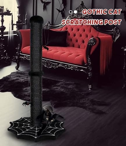 Halloween Goth Cat Scratching Post with Spider Toys