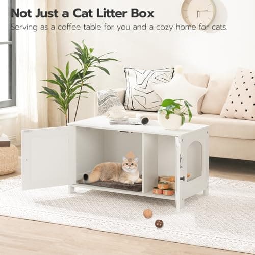 HOOBRO Large Wooden Cat House with Hidden Litter Box, White WT03MW01G2