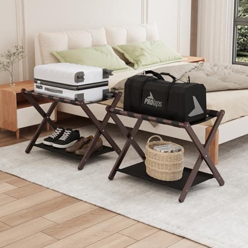 Pack of 2 Foldable Luggage Racks for Guest Room or Hotel Bedroom — Brown 2PCS
