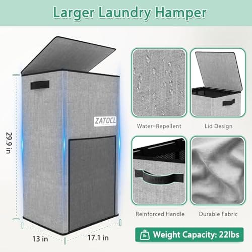 Large Laundry Hamper with Lid & Removable Bag - 110L Grey
