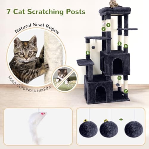 Heavy Duty F61 Cat Tower for Large Cats, Maine Coon, 61 inch Dark Grey