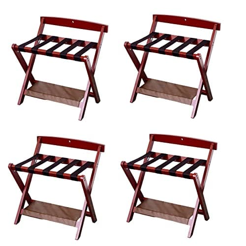 Professional Black Wooden Luggage & Shoe Rack for Guest Rooms — Wine Red
