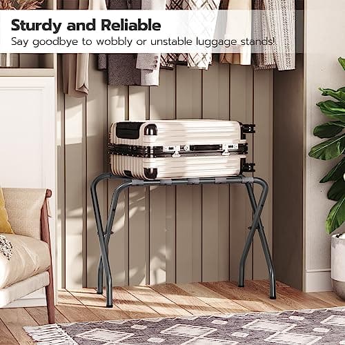 Luggage Rack, Pack of 2, Metal Suitcase Stand, Holds up to 100 lb, Gray Steel Frame