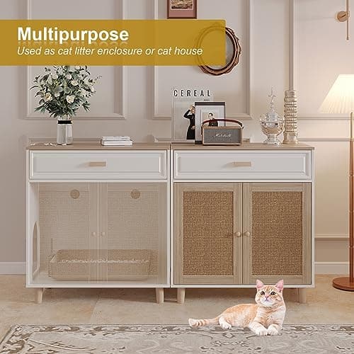 Hidden Cat House & Washroom Cabinet with Scratching Board & Drawer