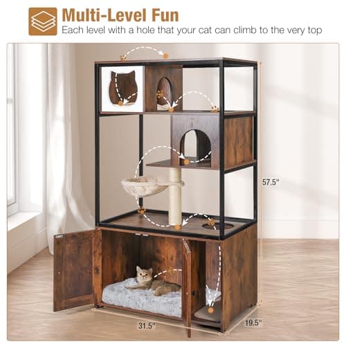 4-Level Cat Tree Enclosure with Storage & Scratch Pad