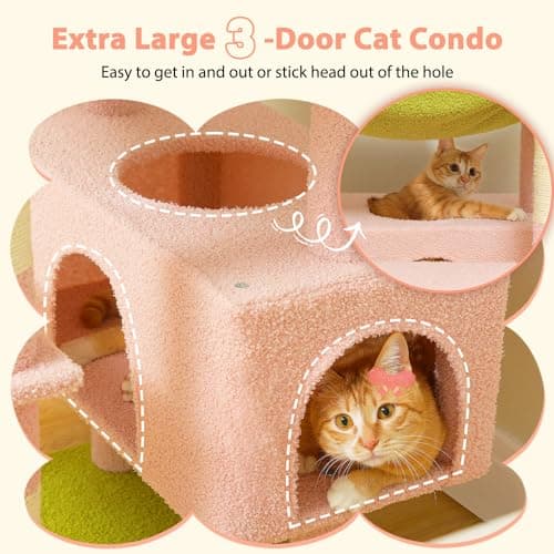 Large Pink Cat Tree with Hammock and Scratching Posts for Indoor Cats
