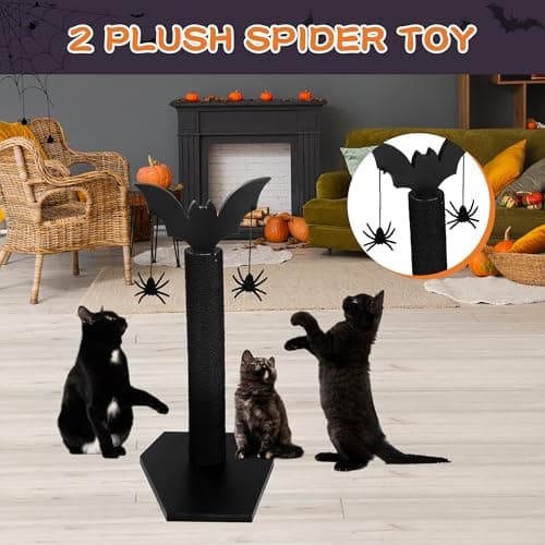 ROYALAY Black Halloween Cat Scratcher with Dangling Toys