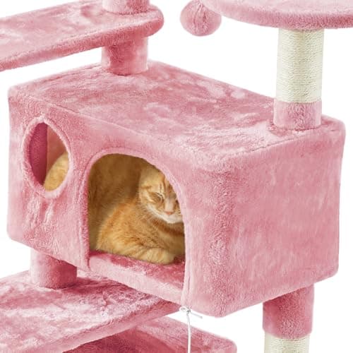 Topeakmart 57" Multi-Level Cat Tree with scratching posts & pink playhouse