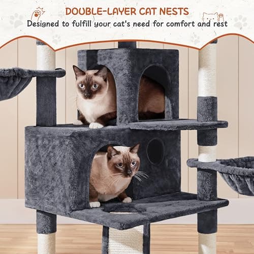 Yaheetech Large Cat Tree Tower, 76.5in Multi-Level Scratch & Play, Dark Gray