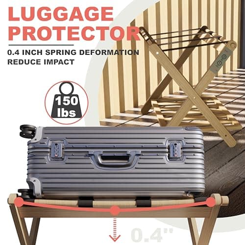 Premium Adjustable Height Luggage Rack – Durable Bamboo Stand, Holds 100 lbs, No Assembly Required