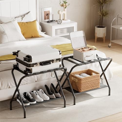 2-Pack Steel Luggage Rack with Fabric Shelf, Holds 110 lb