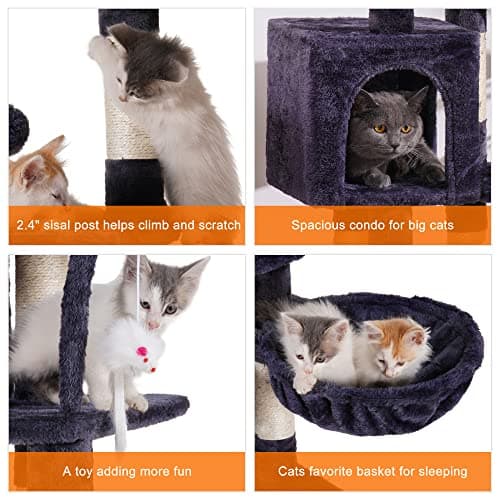 Cat Tower Condo with Toy, Hammock, and Scratching Posts for Indoor Cats