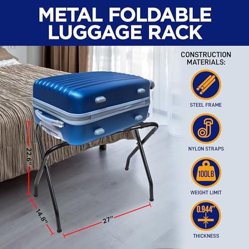 Black Metal Luggage Rack Set of 4 with Nylon Straps