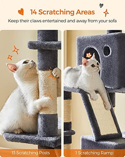 Feandrea Smoky Gray Large Cat Tree with 13 Scratching Posts & 2 Perches UPCT190G01