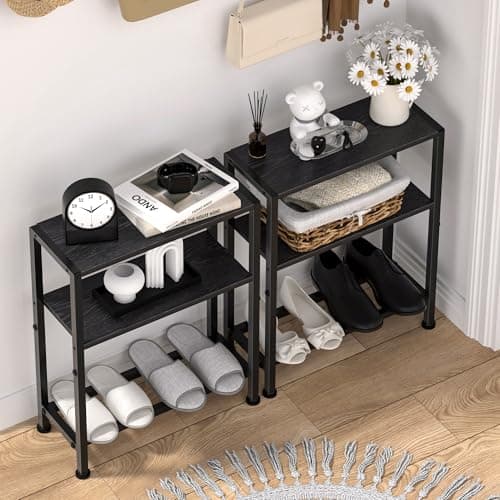 Slim Black 2-Tier Side Table for Small Spaces in Living Room, Bedroom, and Kitchen