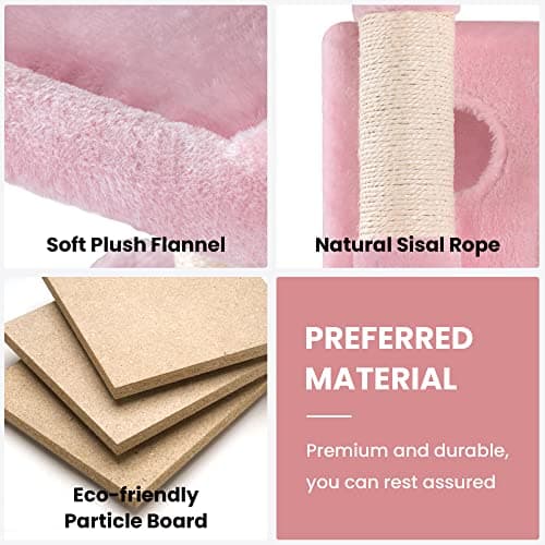 SHA CERLIN 68-Inch Multi-Level Cat Tree for Large Cats with Condo, Perches, Scratching Posts, and Hammocks - Pink