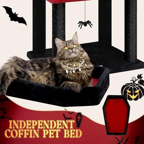 52in Gothic Cat Tree with Coffin Bed for Indoor Cats