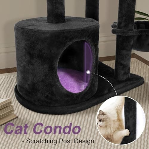 Gothic Black Cat Tower with Sisal Posts & Comfort Basket