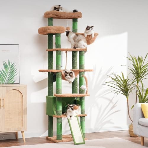 78 Inch Multi-Level Cactus Cat Tower for Indoor Cats with Scratching Board and Caves