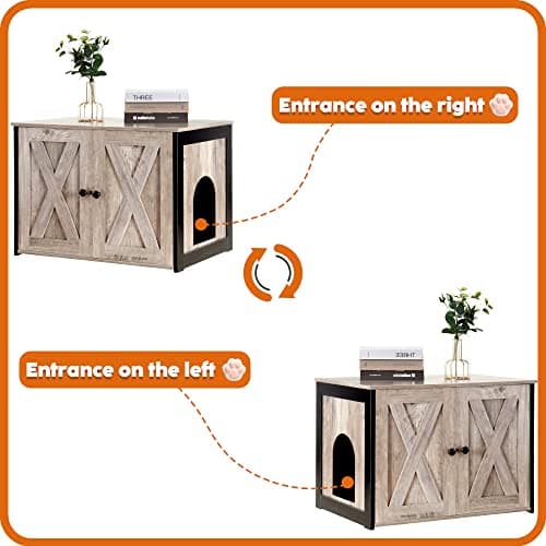 Dwanton Reversible Cat Litter Box Enclosure, Greige Wooden Furniture