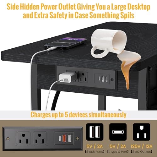 Narrow Nightstand with Storage & Charging for Small Spaces