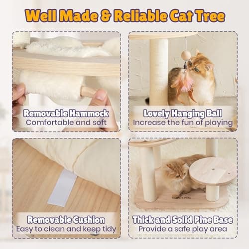 Solid Wood Cat Tree with Hammock, Scratching Posts, and Platforms - 56.3 Multi-Level Cat Tower