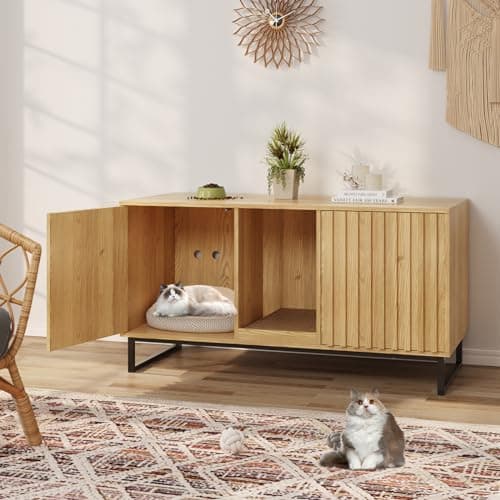2-Cat Litter Box Enclosure with Scratch Pad & Double Room Cabinet